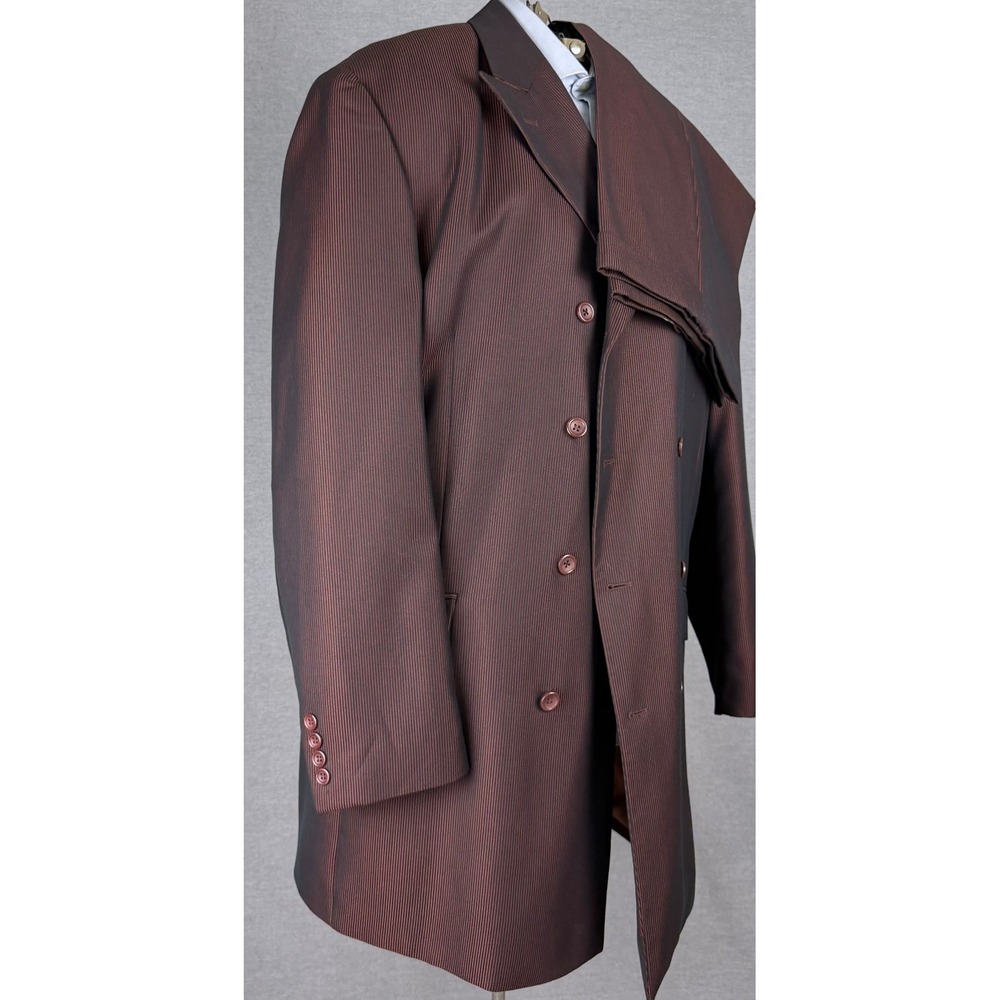 Caravelli Mens 46L 2 Piece Suit Bronze Brown Pinstripe Superior 150s 37x31